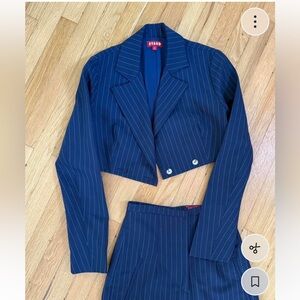 STAUD Navy Blue Pinstripe Blazer and pants